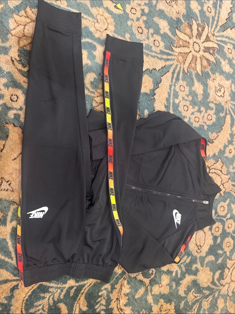 Nike Black Kids Sweatpants & Zip Jacket with Red and Yellow Stripe